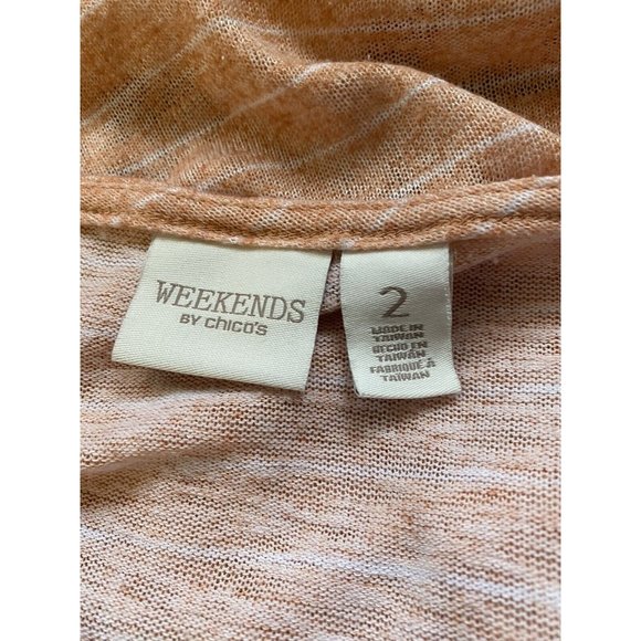 Weekends CHICOS Womens Shirt SZ 2 (L) Orange Striped Dolman Sleeve Top 8736 - Picture 5 of 6
